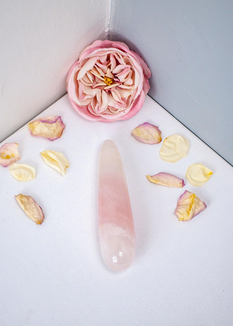 rose quartz yoni wand, crystal vibrator, rose quartz dildo, self pleasure crystal sex toys,