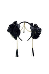 goddess garland headband and blindfold mask set, latex flowers, gold chain and tassels