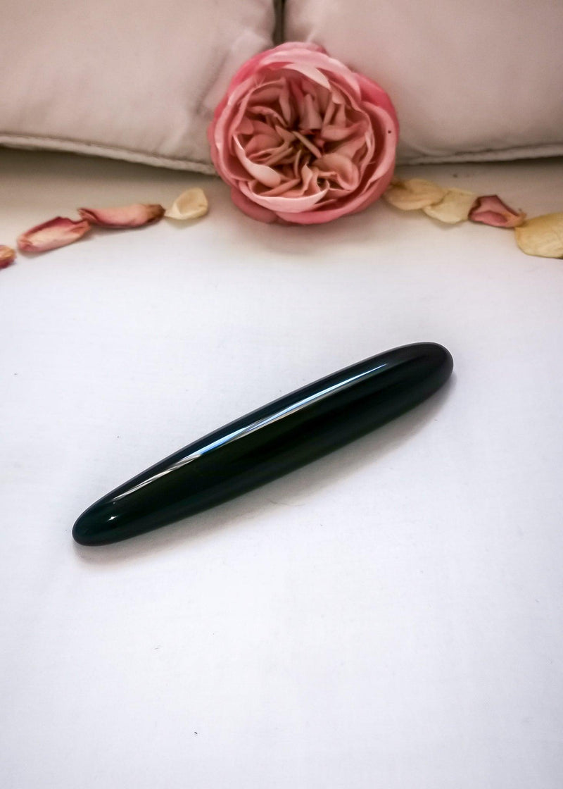 Obsidian yoni pleasure wand, crystal vibrator, crystal dildo, black sextoy