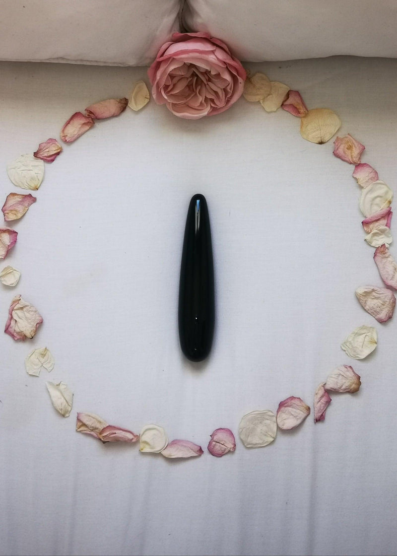 Obsidian yoni pleasure wand, crystal vibrator, crystal dildo, black sextoy