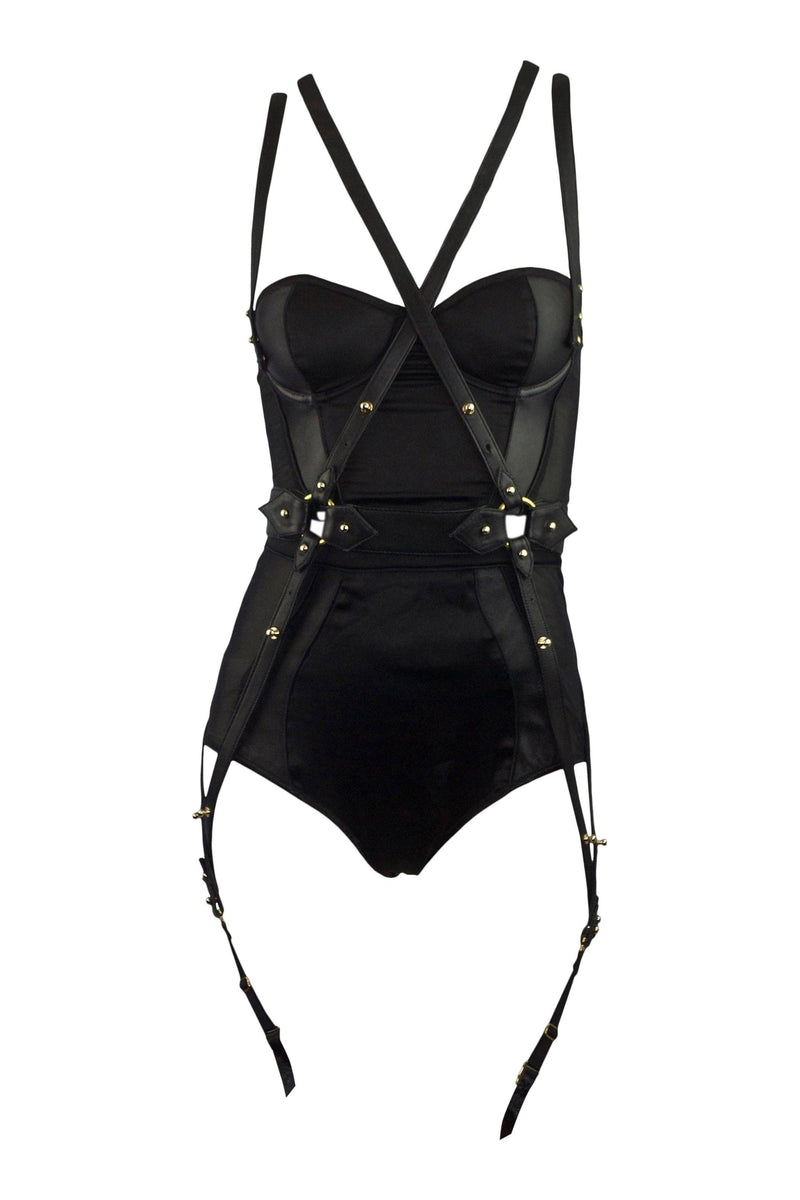 Lola 'n' Leather complete set - Highwaisted Knickers, Bustier bralet and Harness - Mariesa Mae Lingerie